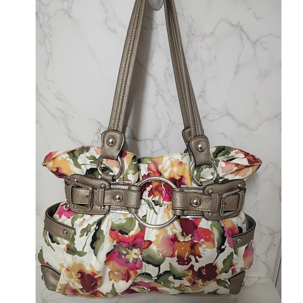 WILSONS LEATHER Vintage Leather Retro Y2K Floral & Metallic Handbag.- EUC